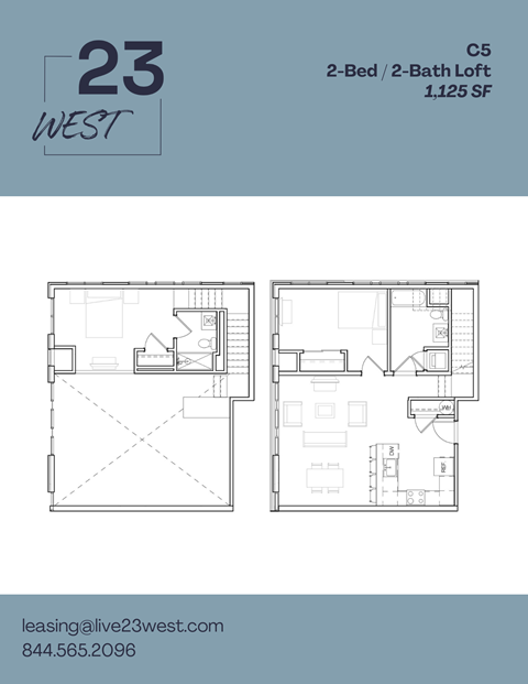 Floor plan for 2 beds, 2 baths, 1125 sqft
